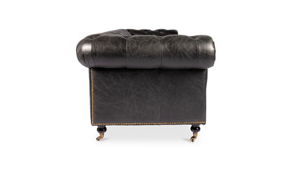87" Black Leather Sofa
