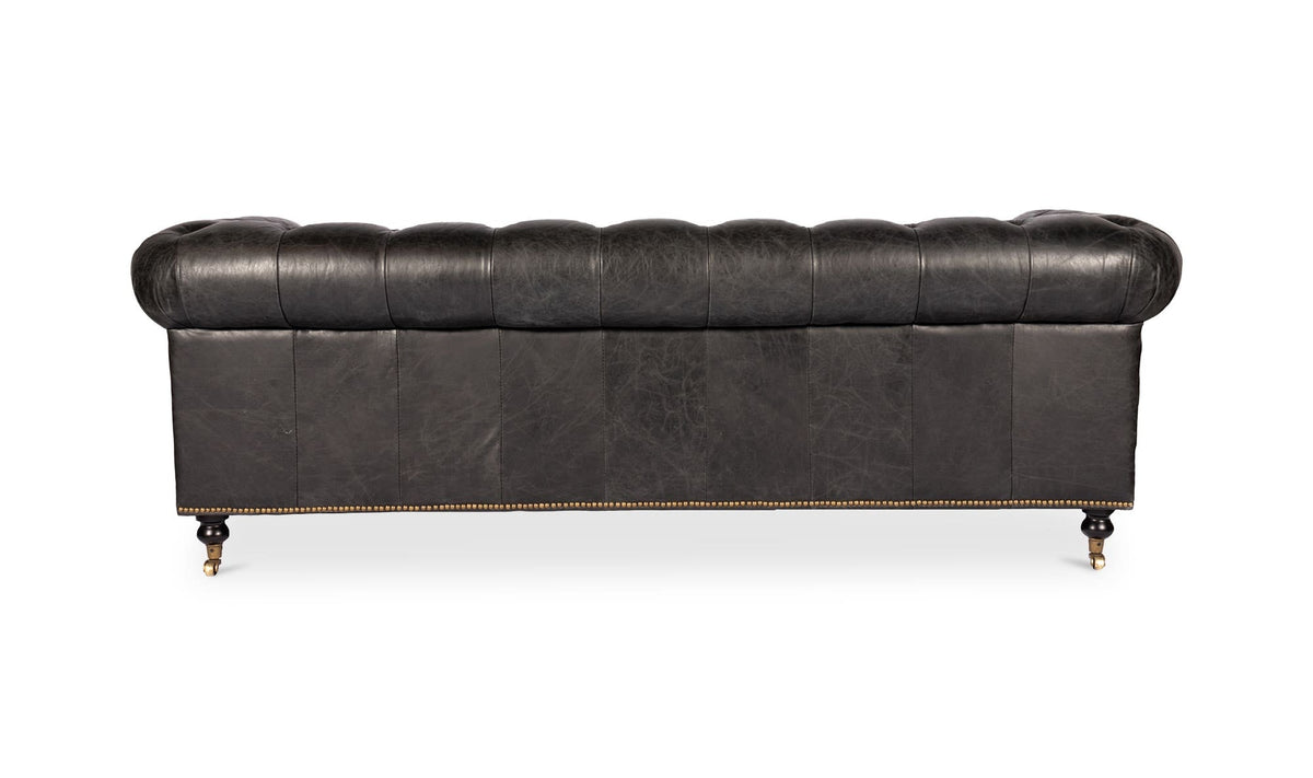 87" Black Leather Sofa