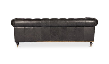 87" Black Leather Sofa