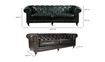 87" Black Leather Sofa