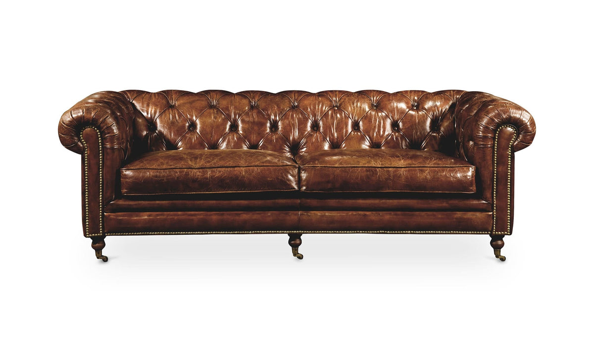 87" Dark Brown Leather Sofa