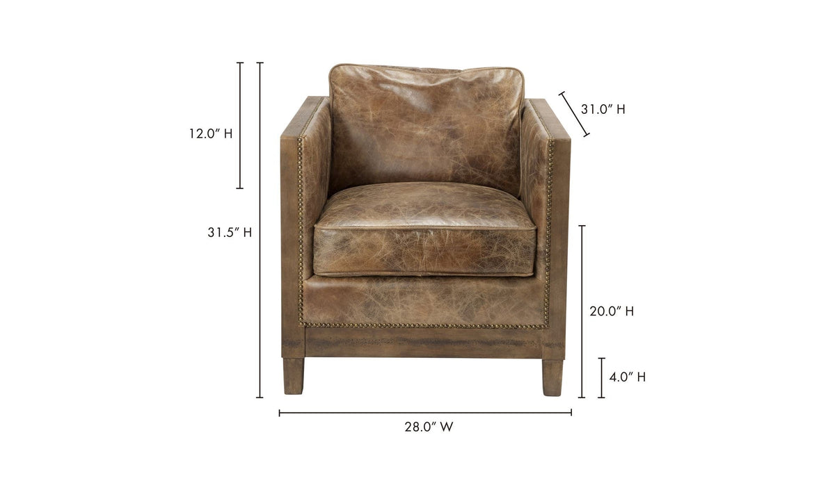 28" Light Brown Leather Club Chair
