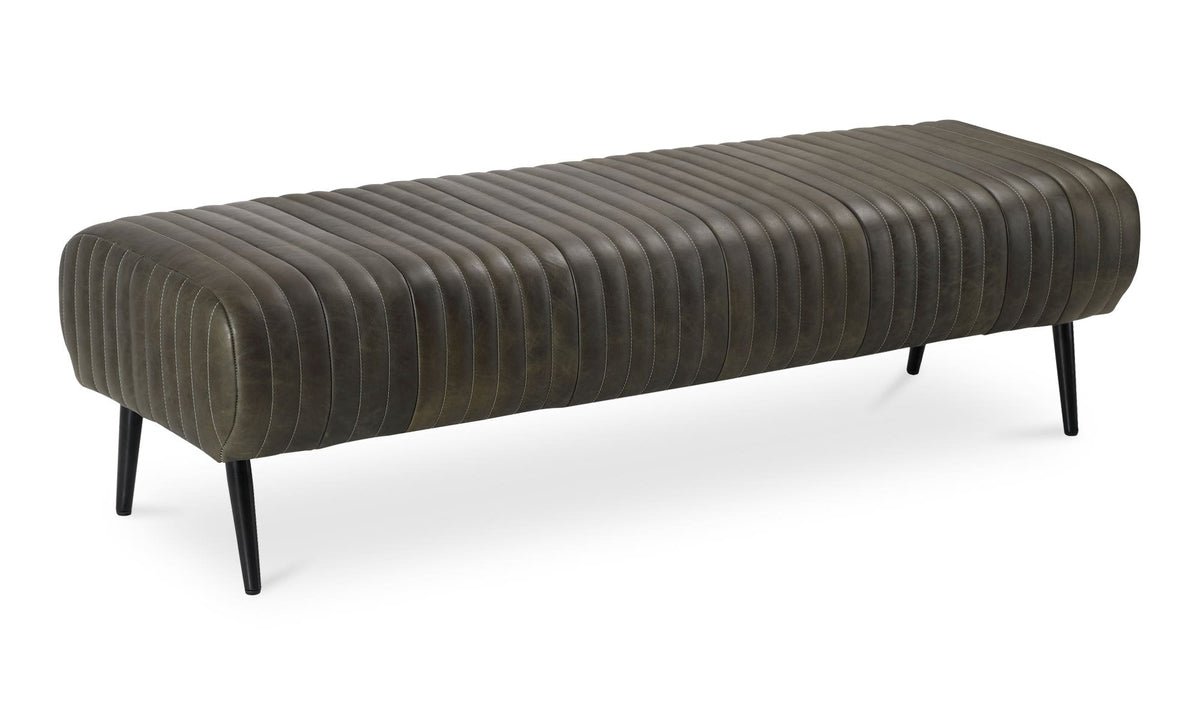59" Charred Olive Leather Bench