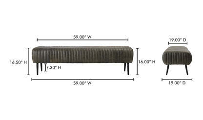 59" Charred Olive Leather Bench
