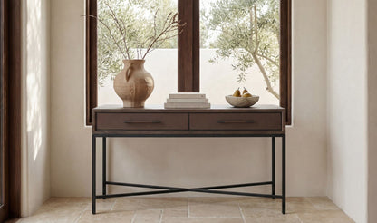 59.06" Brown Solid Oak Console Table