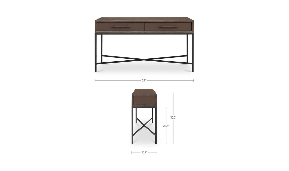 59.06" Brown Solid Oak Console Table