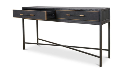 59.06" Black Solid Oak Console Table