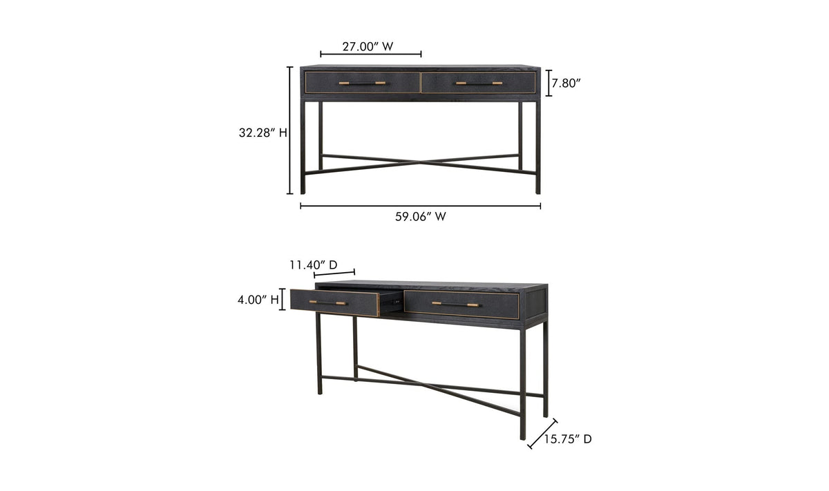 59.06" Black Solid Oak Console Table