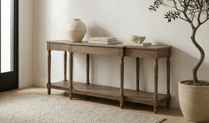 80" Brown Solid Oak Console Table
