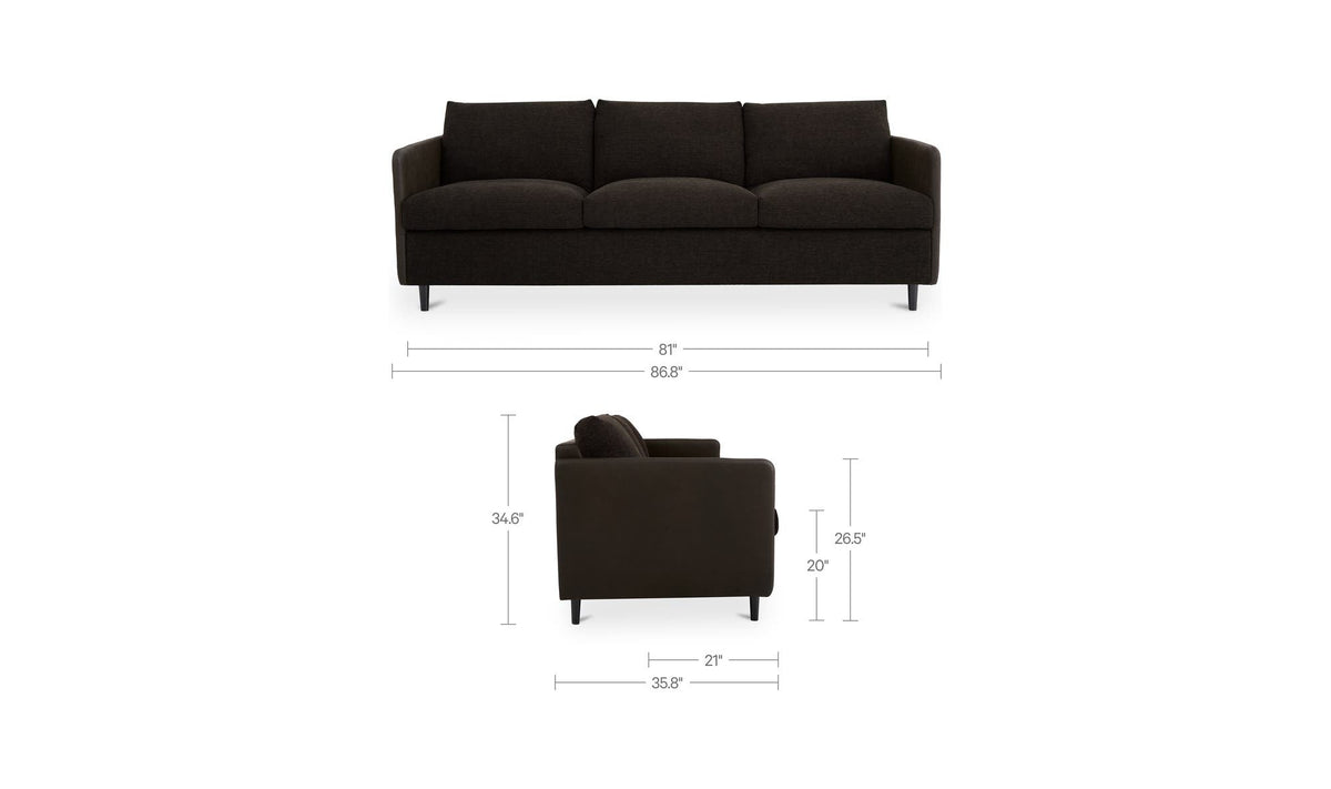 86.8" Warm Black Leather Sofa
