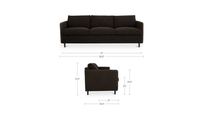 86.8" Warm Black Leather Sofa