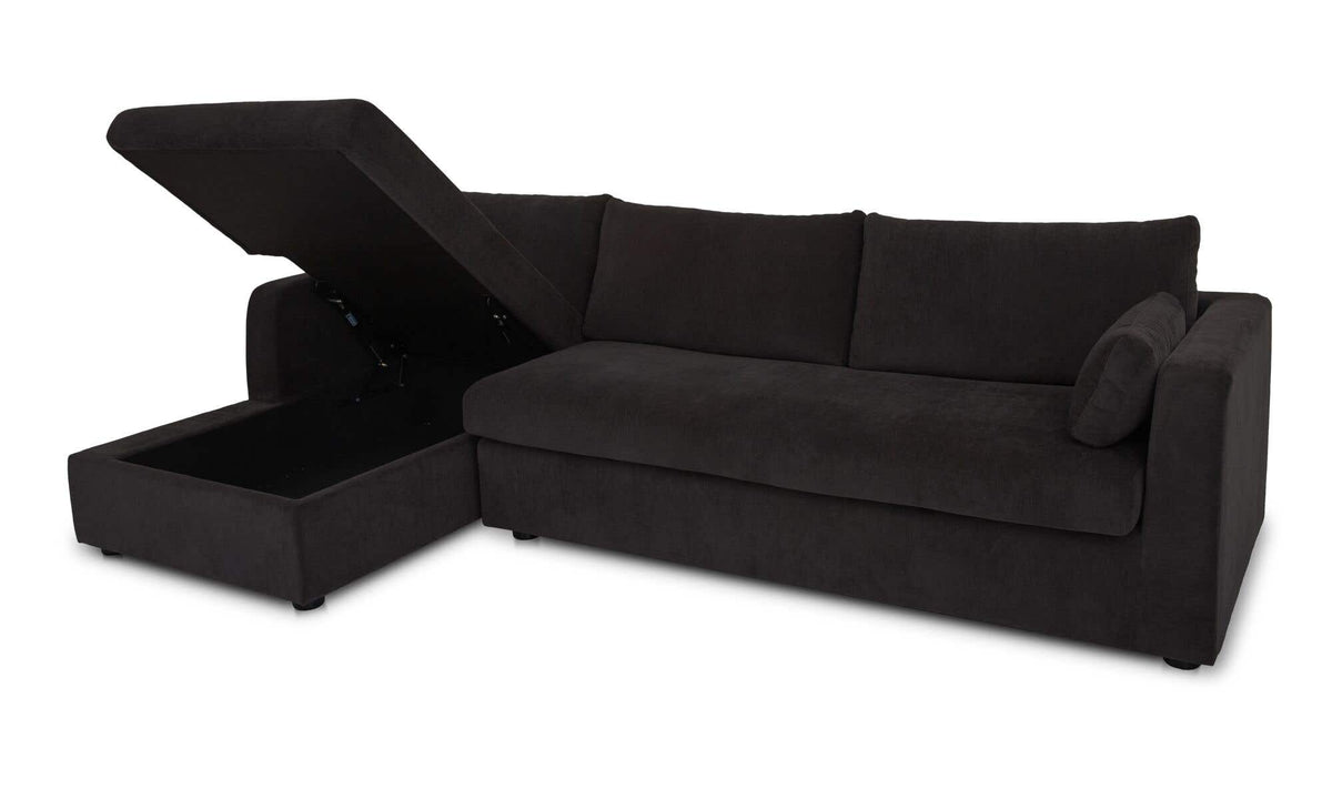 115.75" Black Upholstered Sleeper Storage Chaise Left Facing Sectional