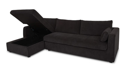 115.75" Black Upholstered Sleeper Storage Chaise Left Facing Sectional