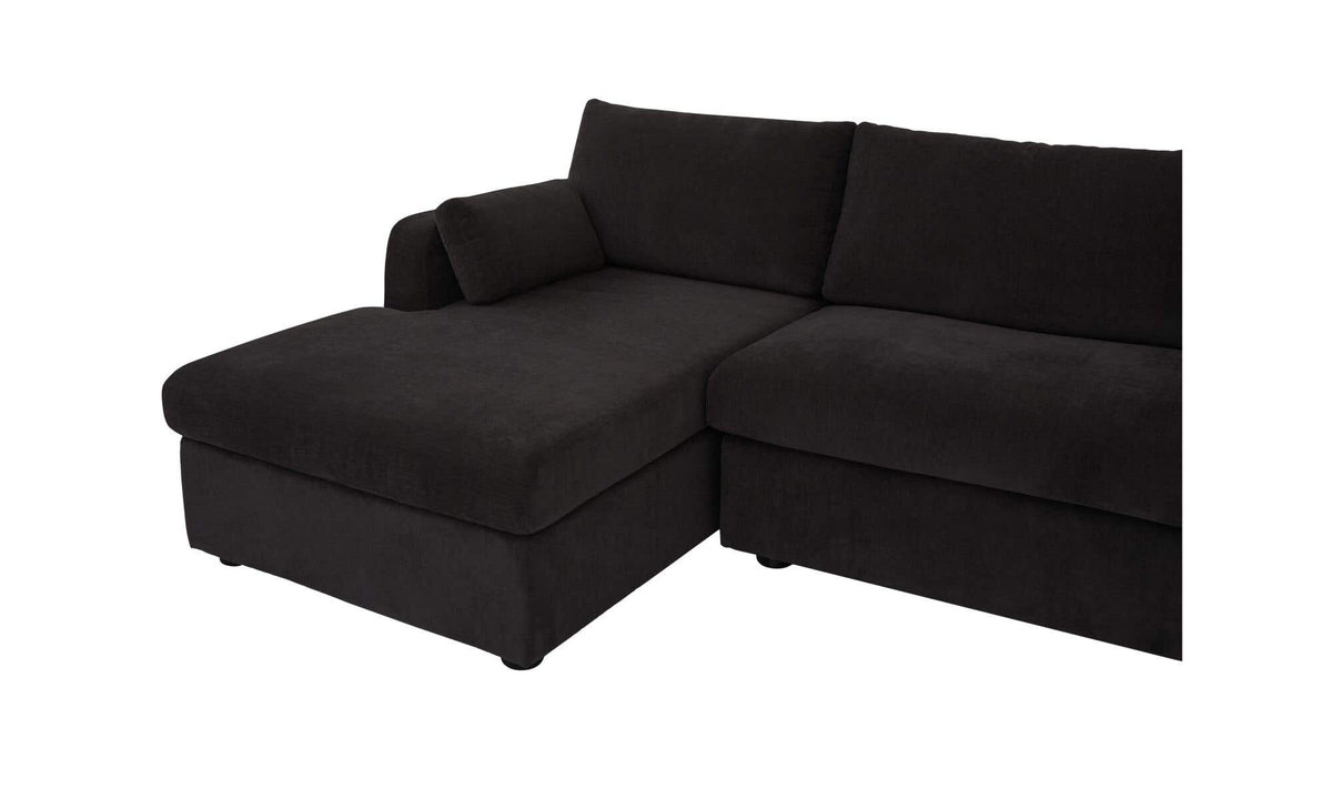 115.75" Black Upholstered Sleeper Storage Chaise Left Facing Sectional