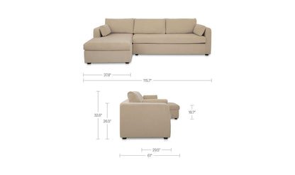 115.75" Sand Upholstered Sleeper Storage Chaise Left Facing Sectional
