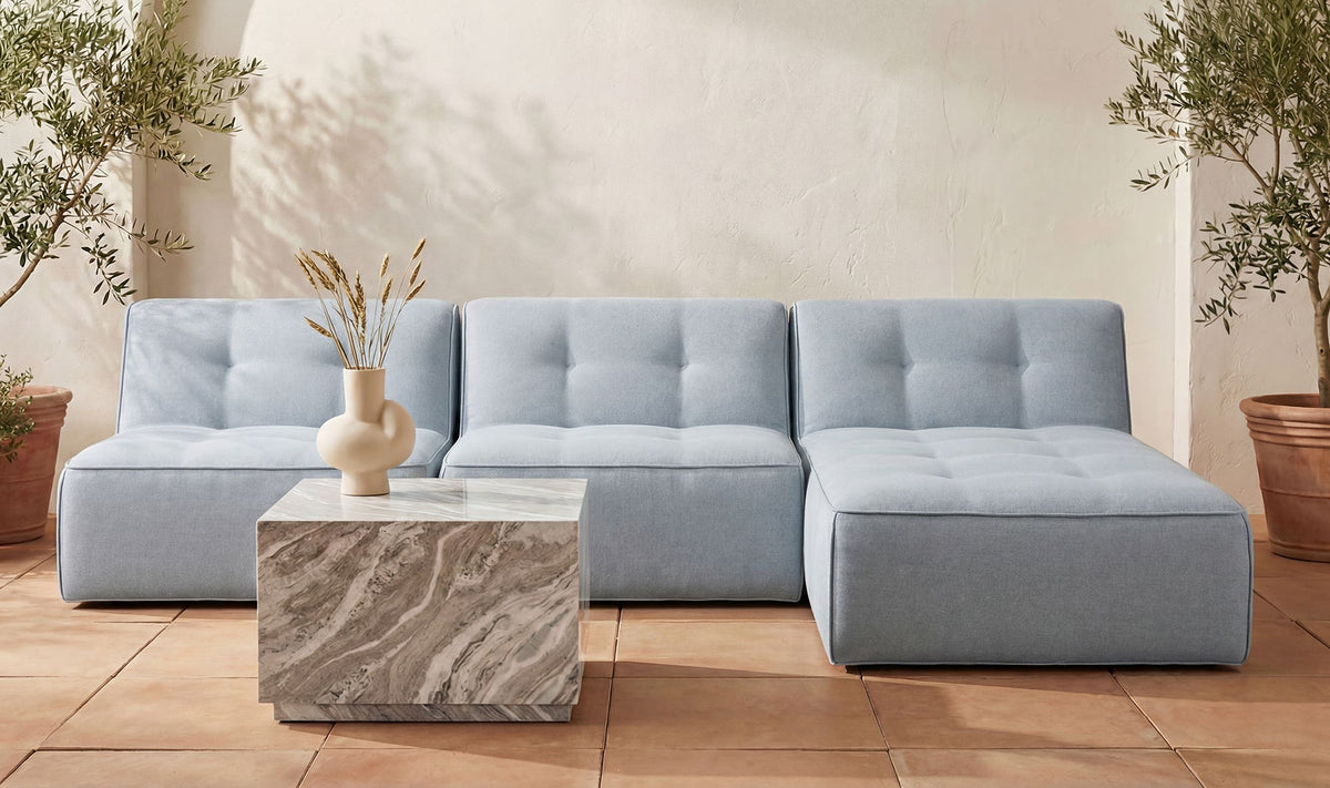 41.3" Light Blue Upholstered Chaise