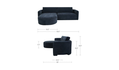 108.7" Dark Blue Upholstered Left Facing Sectional