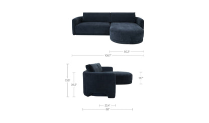 108.7" Dark Blue Upholstered Right Facing Sectional