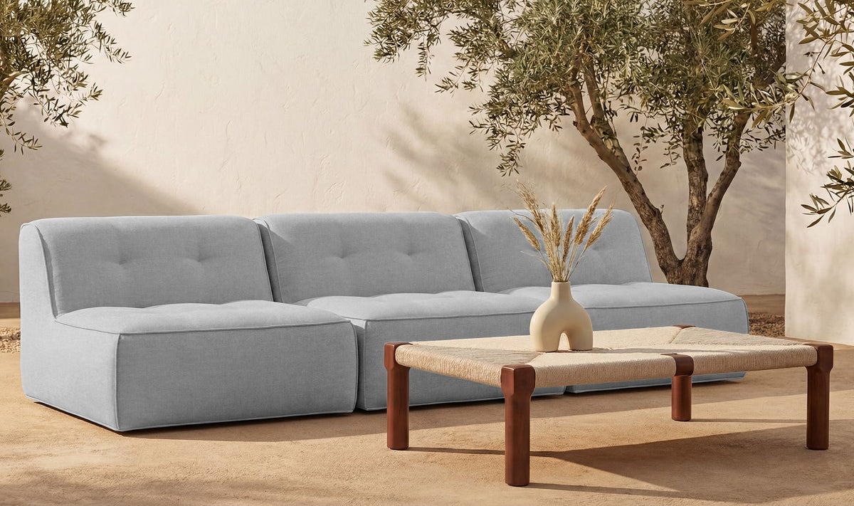 123.9" Light Blue Upholstered 3 Piece Sofa