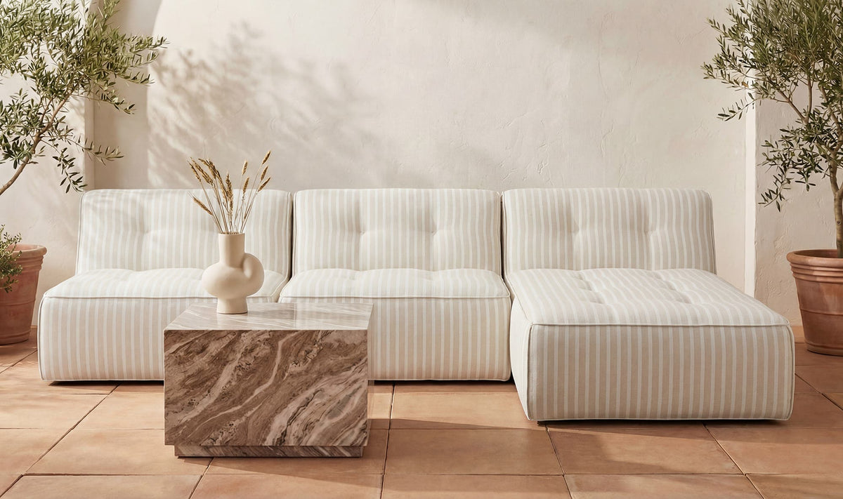 123.9" Brown Stripe Upholstered 3 Piece Sectional