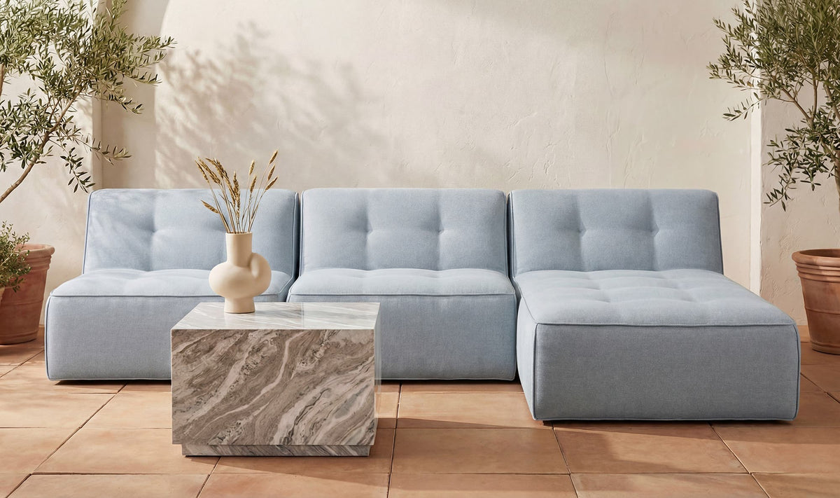 123.9" Light Blue Upholstered 3 Piece Sectional