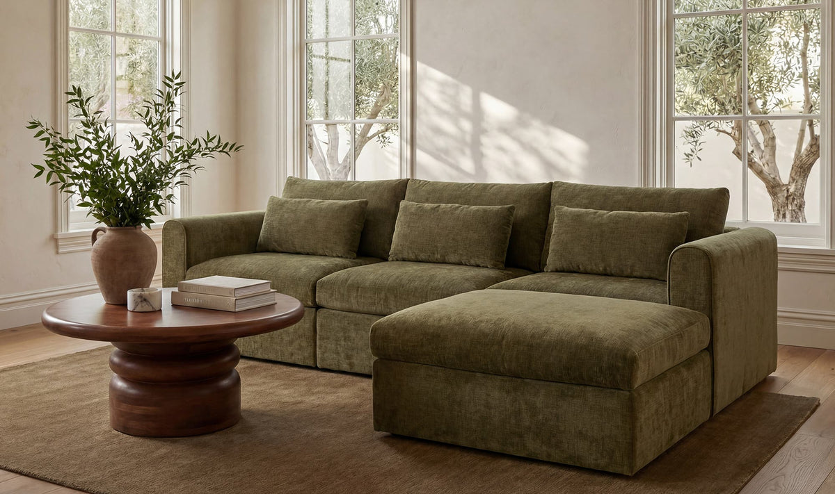 113.8" Dark Green Upholstered Lounge Modular Sectional