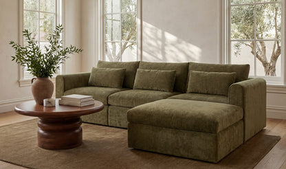 113.8" Dark Green Upholstered Lounge Modular Sectional