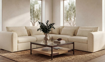 113.8" Light Beige Upholstered L-Shaped Modular Sectional