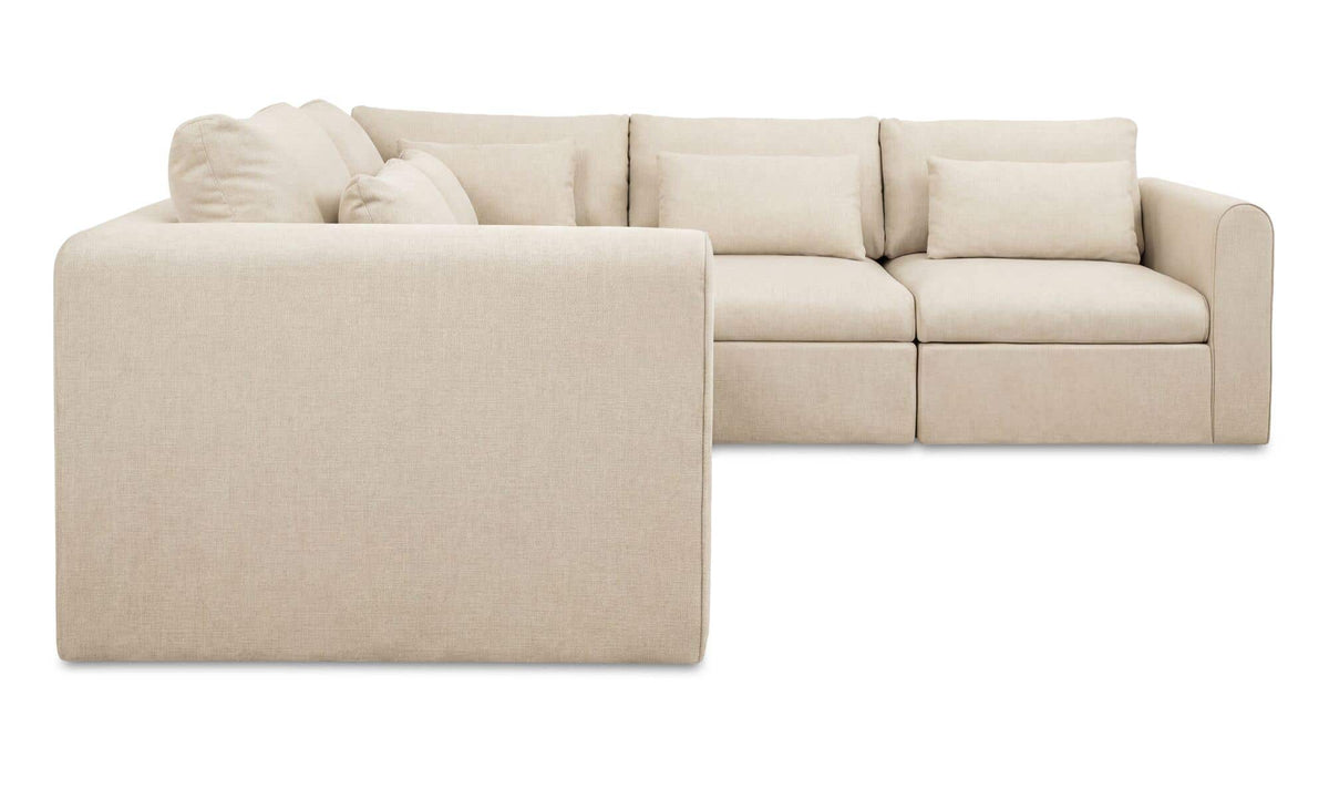 113.8" Light Beige Upholstered L-Shaped Modular Sectional