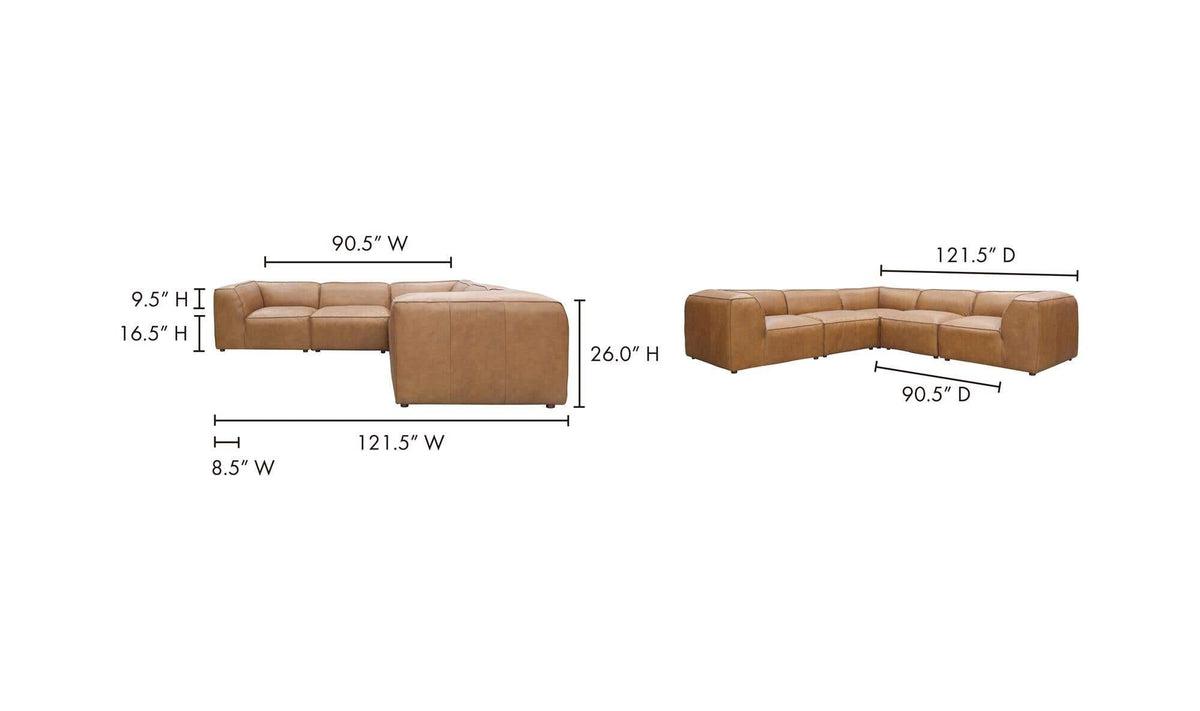 112" Sonoran Tan Leather L-Shaped Modular Sectional