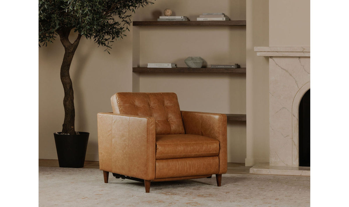 37.4" Tan Leather Power Recliner Accent Chair