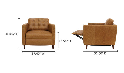 37.4" Tan Leather Power Recliner Accent Chair