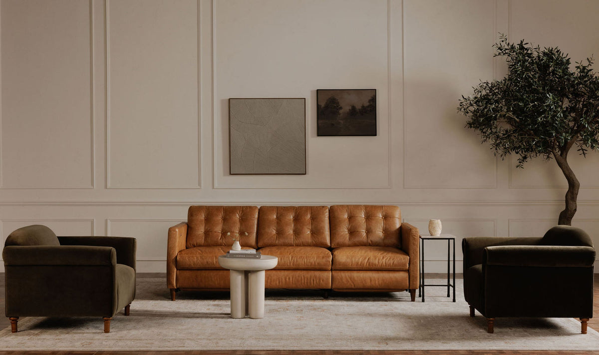 94.1" Tan Leather Power Recliner Sofa