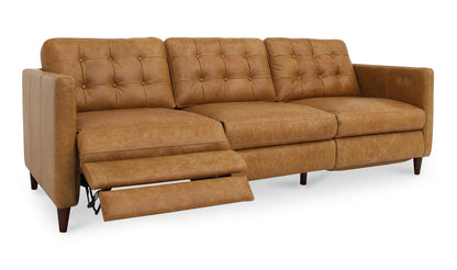 94.1" Tan Leather Power Recliner Sofa