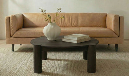 86" Tan Leather Sofa