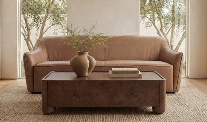83.5" Tan Leather Sofa