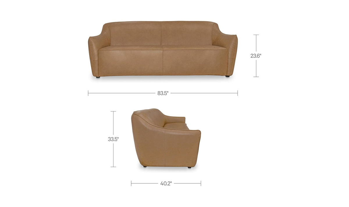83.5" Tan Leather Sofa