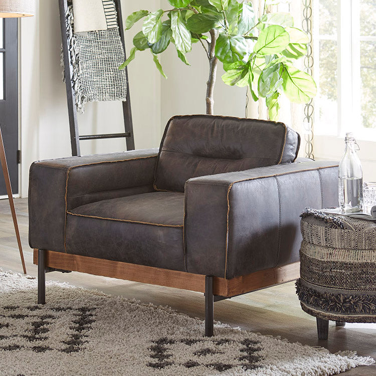 42" Antique Ebony Leather Accent Chair