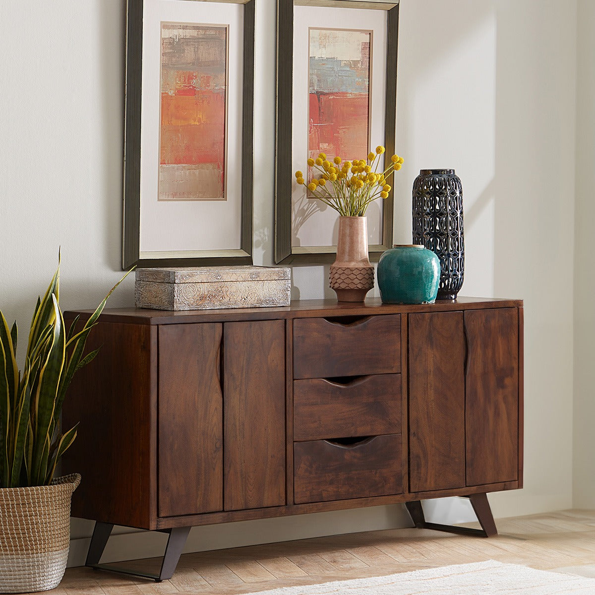 68" Walnut Acacia Wood Sideboard