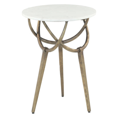 16" White Marble and Antique Brass Side Table
