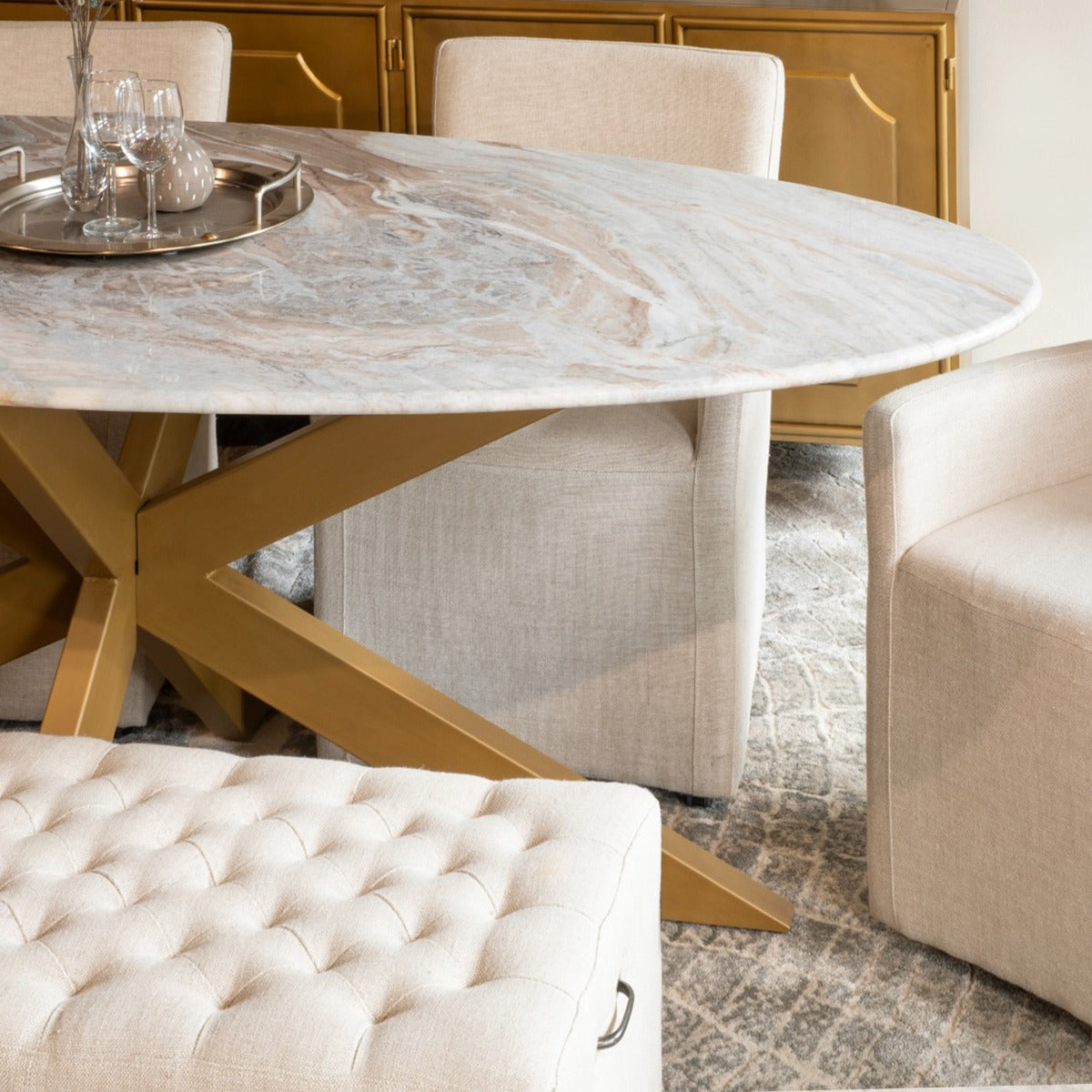 90" Sawar Marble Oval Dining Table
