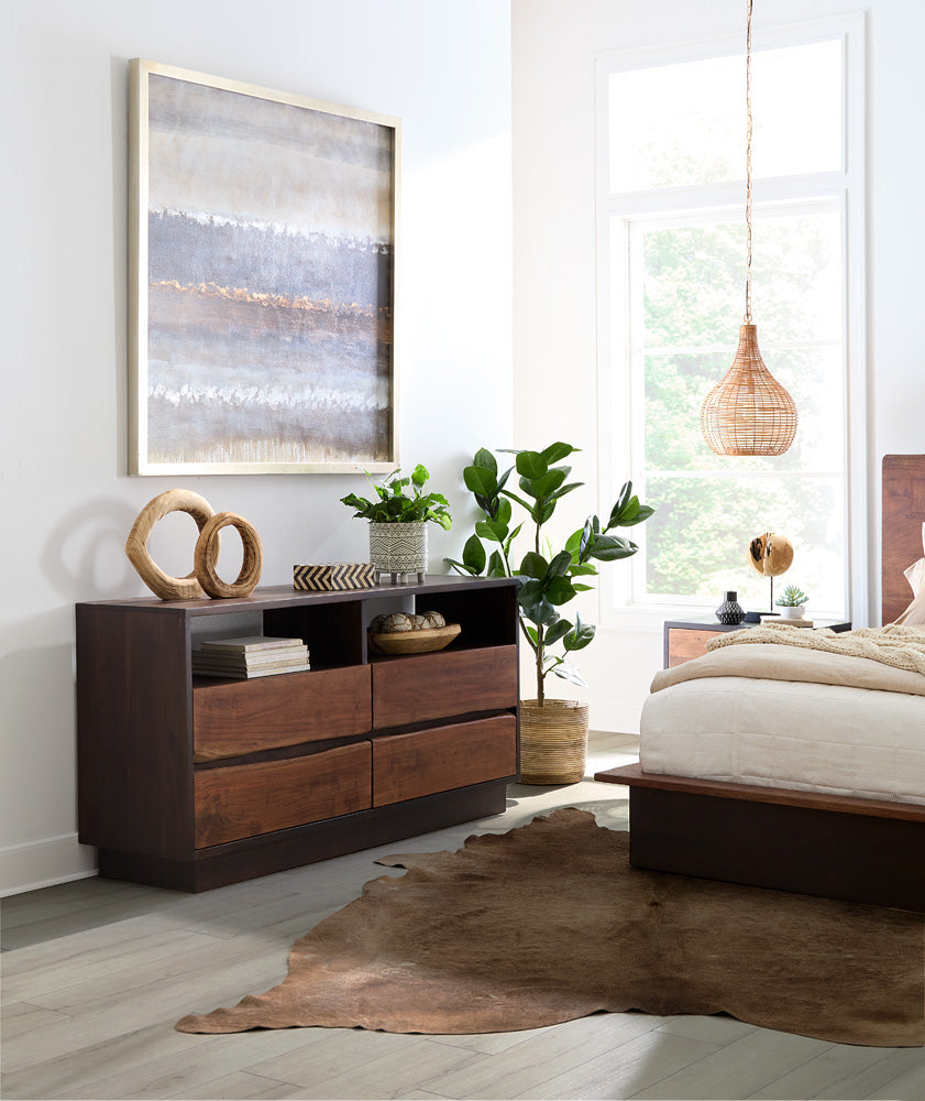 64" Raw Walnut and Ebony Dresser