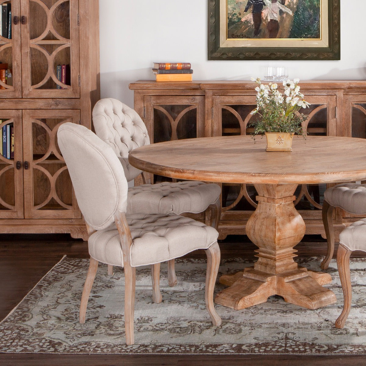 21" Beige Linen Dining Chair