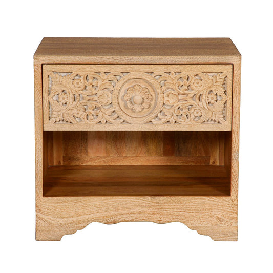 26" Hand-Carved Whitewash Nightstand