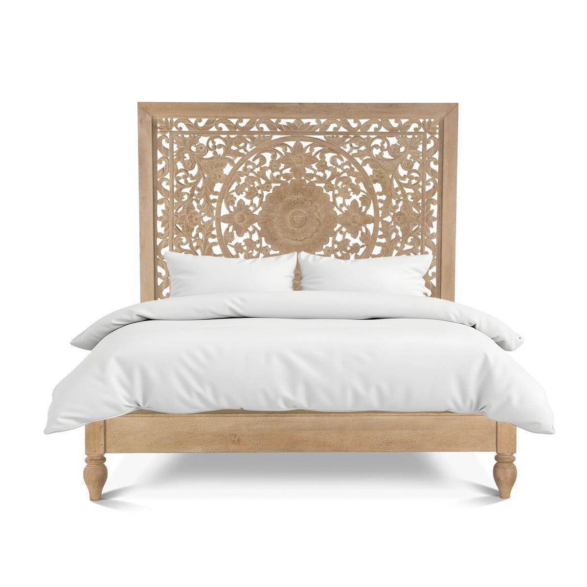 80" Hand-Carved Whitewash King Size Bed