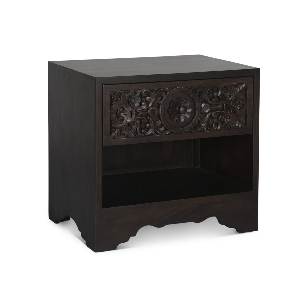 26" Hand-Carved Vintage Brown Nightstand