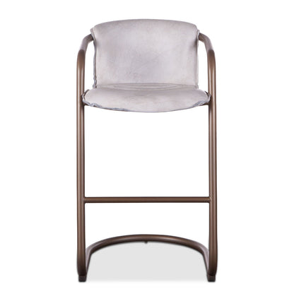 22" Vintage White Leather Bar Chair
