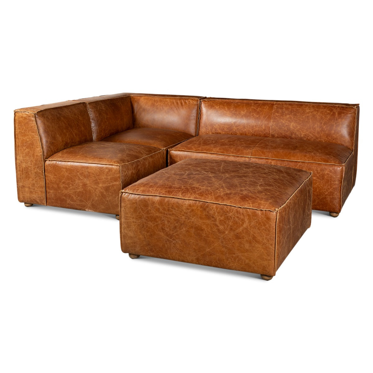 35" Cocoa Brown Leather Sectional Ottoman