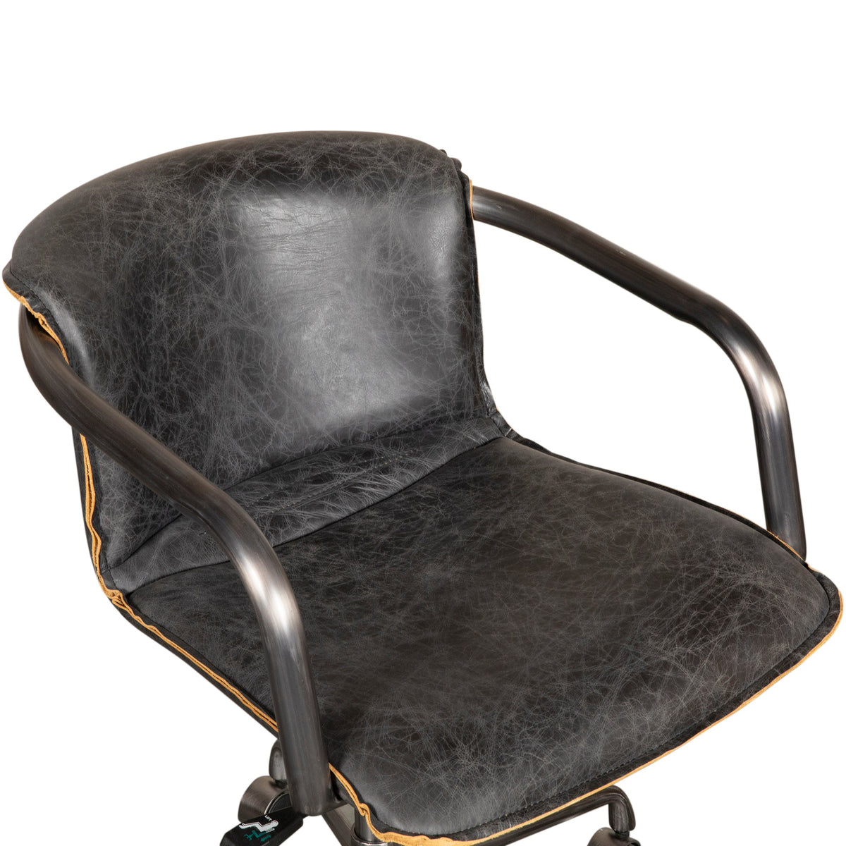 22" Antique Ebony Leather and Antique Zinc Swivel Office Chair