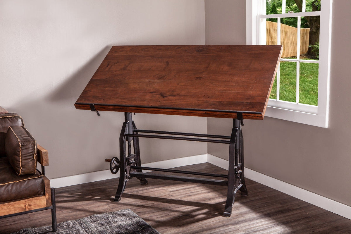 63" Walnut Wood Adjustable Drafting Desk